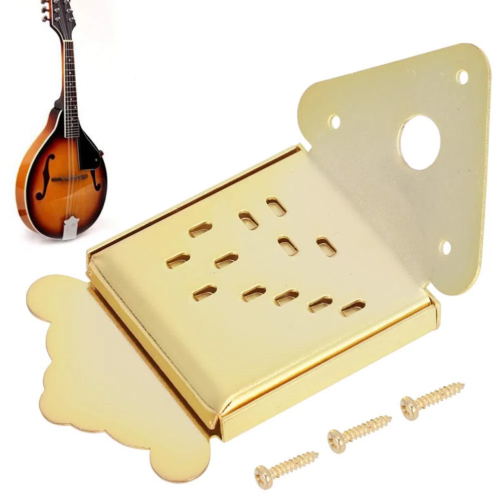 Stahl Mandolinen Saitenhalter, Chrom Mandolinen Saitenhalter Abdeckung Ersatz für Mandoline 8, 10 oder 12 Loop End Saiten (fünf Arten)(QB10 Golden ohne Muster) Musikinstrumentenzubehör