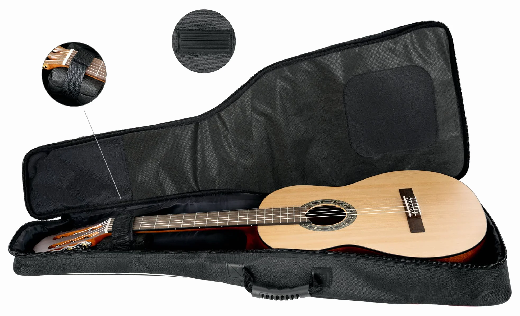 ROCKTILE 4/4 Klassik-Gitarrentasche Deluxe - gepolstert mit Rucksackgarnitur Gigbag für Konzertgitarre Schwarz
