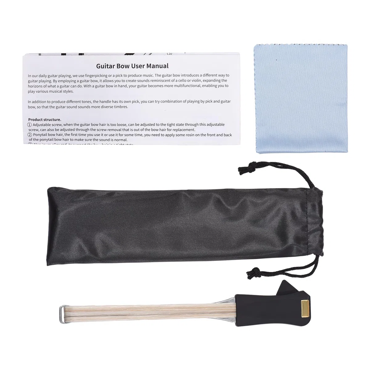 Gitarrenbogen Accessoire-Set, doppelseitiges Design mit Plectrum, Reinigungstuch und Tragetasche für akustische Gitarren
