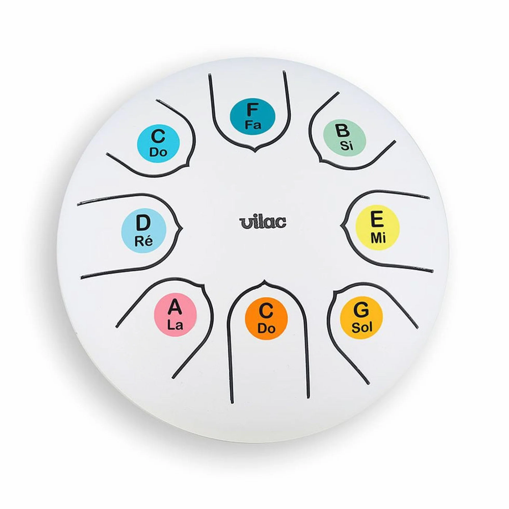 Vilac Tongue Drum-Instrument aus Metall mit Zen-Sound, gestimmt in C-Dur mit Octave, ideal für die Einführung von Kindern an die Musik. Enthält Noten und Erklärungsblatt 8379