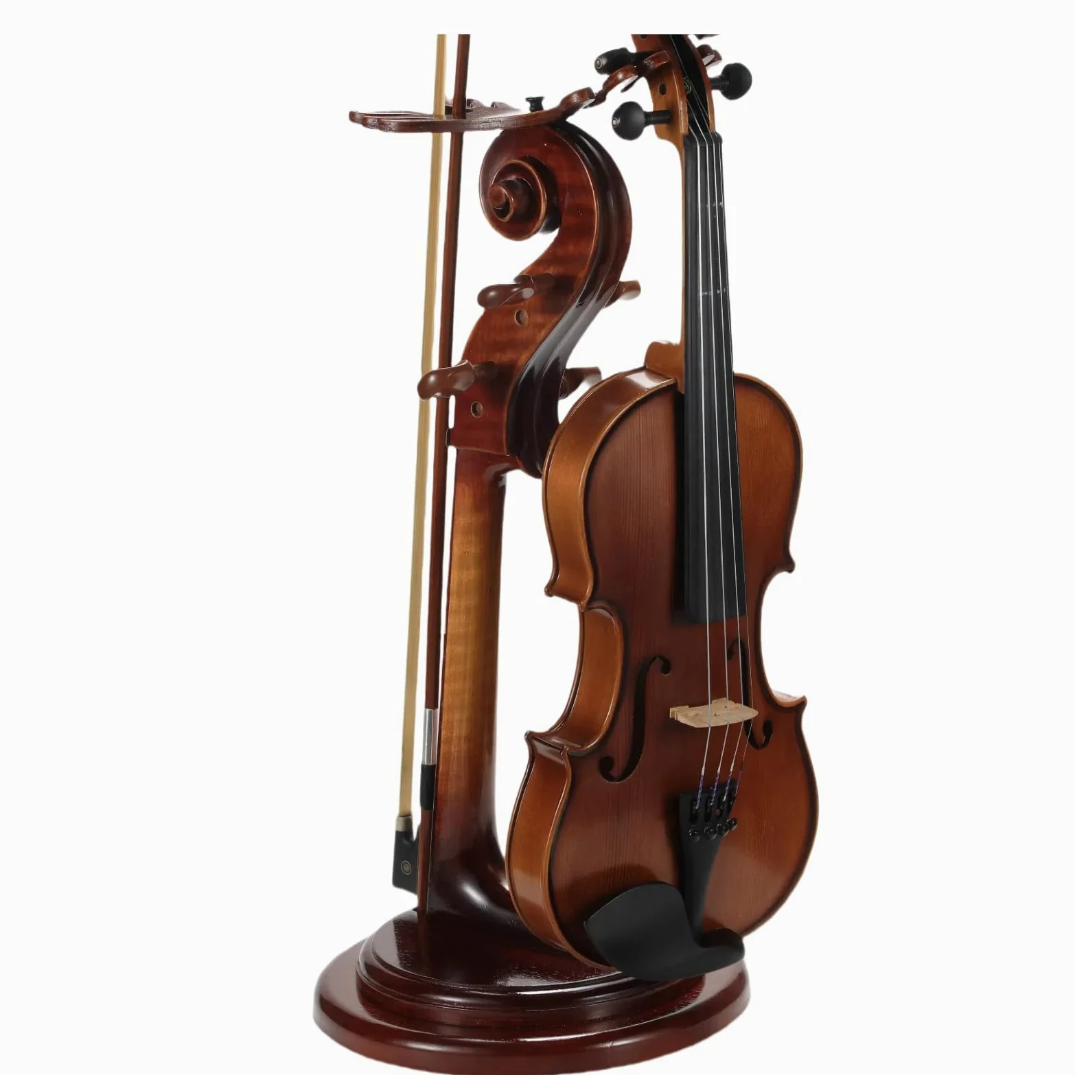 Violinenständer aus Massivholz mit Bogenhalter, keine Montage erforderlich, robustes Display in 4/4-Größe, handgefertigtes Design für Zuhause/Studio/Bühne (rund)