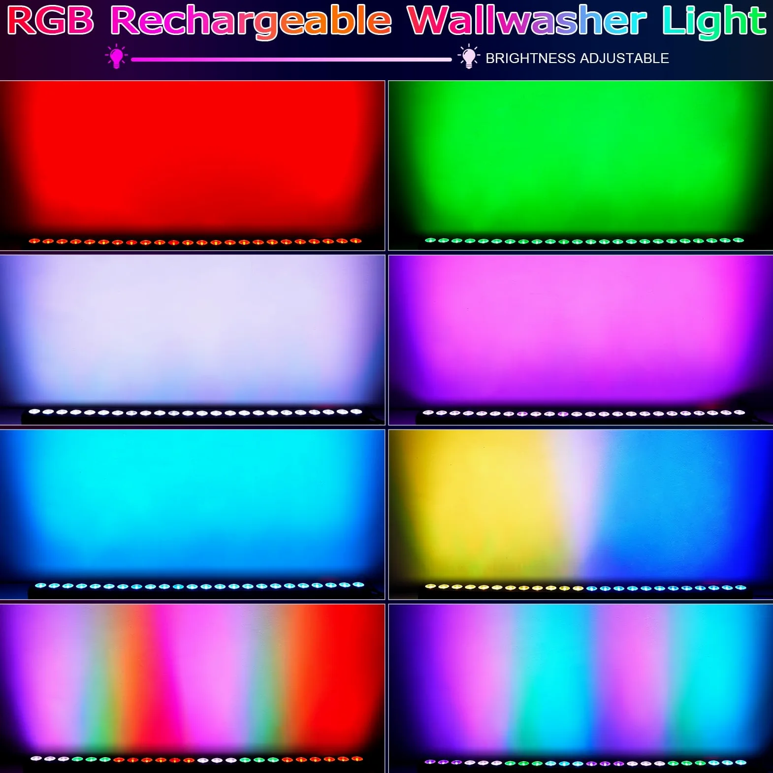 UKing 100W Batterie Wallwasher Bühnenlicht, Wiederaufladbarer Akku Strahler 24pcs RGB 3in1 LEDs DJ Party Licht dmx512 Outdoor Wandleuchten für Parties Clubs Bars Hochzeiten Halloween, 2 Stück
