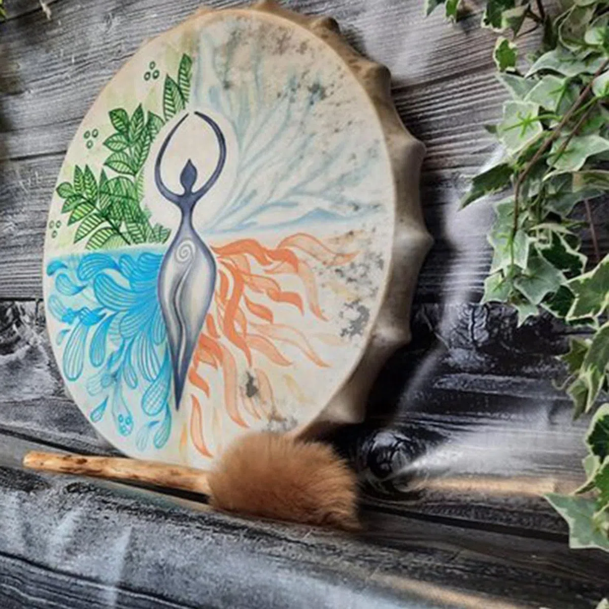 25 cm Schamanentrommel, Göttin Baum des Lebens, dekorative schamanische Trommel, sibirische Trommeln, spirituelle Basstrommel, Musik, Meditationstrommel, Heimdekoration