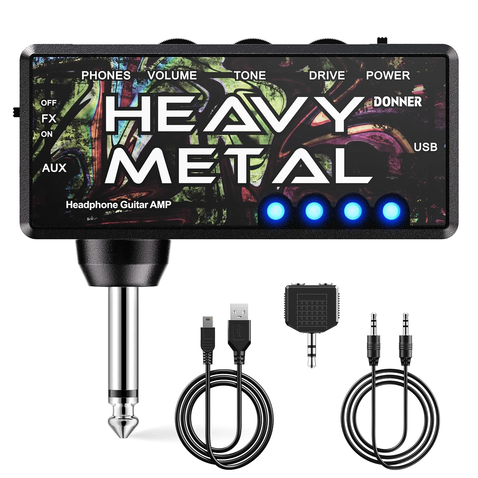 Donner Gitarren-Kopfhörer-Verstärker Heavy Metal USB Wiederaufladbarer Mini-Taschen-Kopfhörer-Verstärker für E-Gitarre