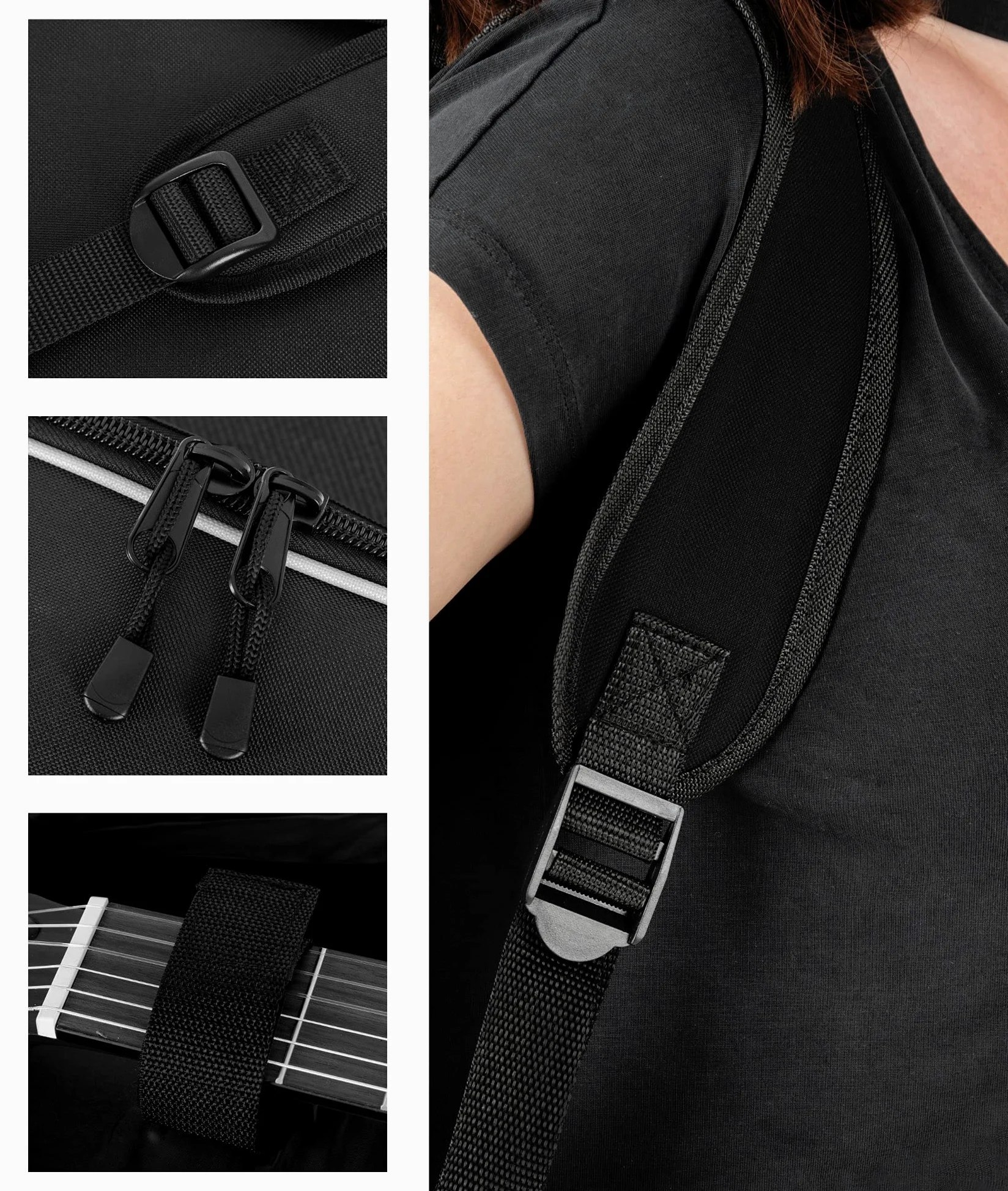ROCKTILE 4/4 Klassik-Gitarrentasche Deluxe - gepolstert mit Rucksackgarnitur Gigbag für Konzertgitarre Schwarz