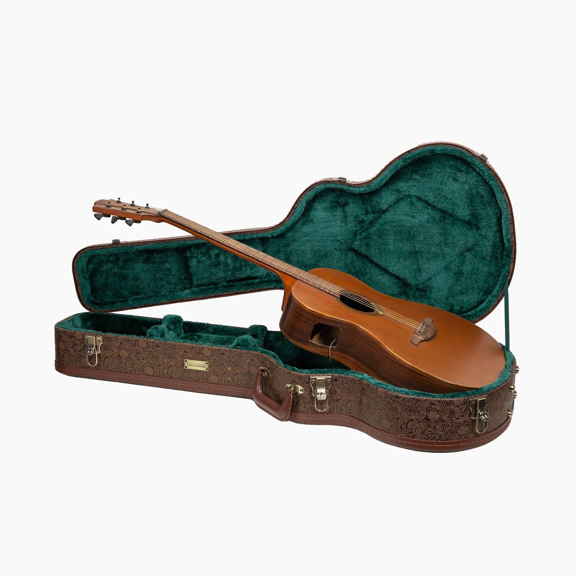Crossrock Designer Series - Holzetui für OM/000-14 Fret Akustikgitarre - Sicherheitsschloss, Metallfüße, Stauraum- Blütenbraun(CRW530OMBQ)