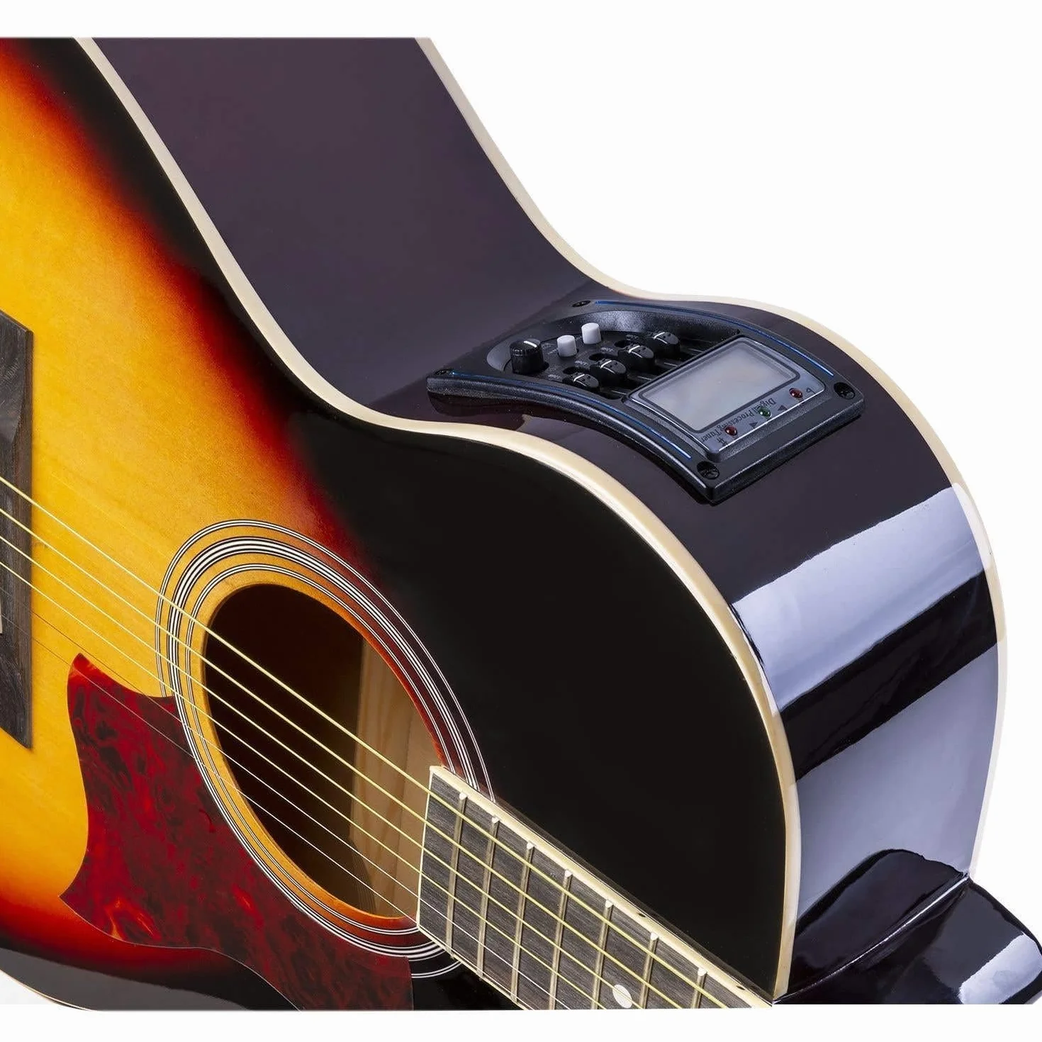 MAX ShowKit Elektro Akustik Gitarre Set mit Verstärker 40 Watt, Gitarrentasche, Gitarrenständer, Gitarrenstimmgerät, Instrumentenkabel, Plektrum und E Akustikgitarre mit Tonabnehmer - Sunburst