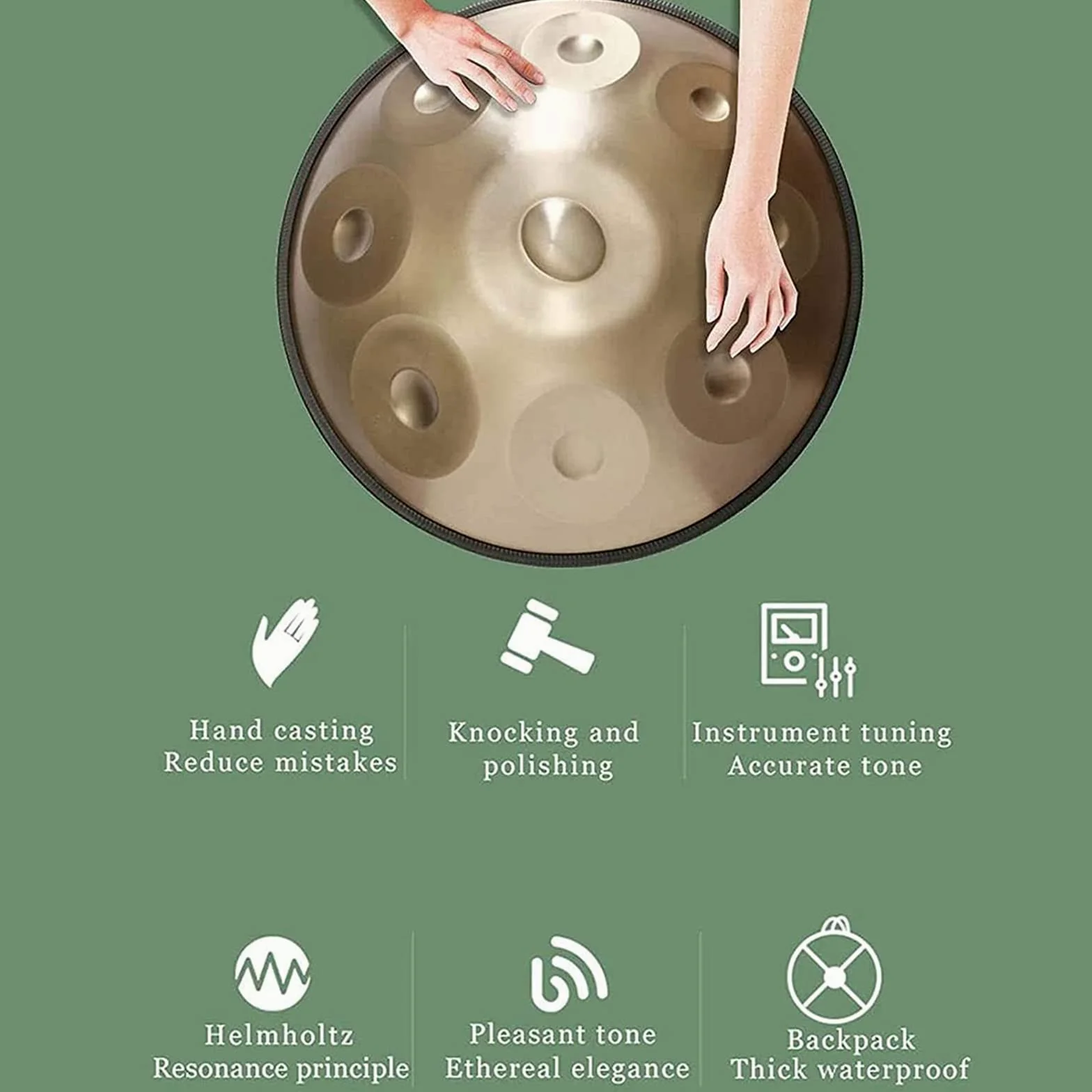 22-Zoll-Stahl-Handtrommel, Handpan-Drum-Instrument, Hohe Qualität, Hohe Qualität, Erzeugt Angenehme Resonanz(440hz)