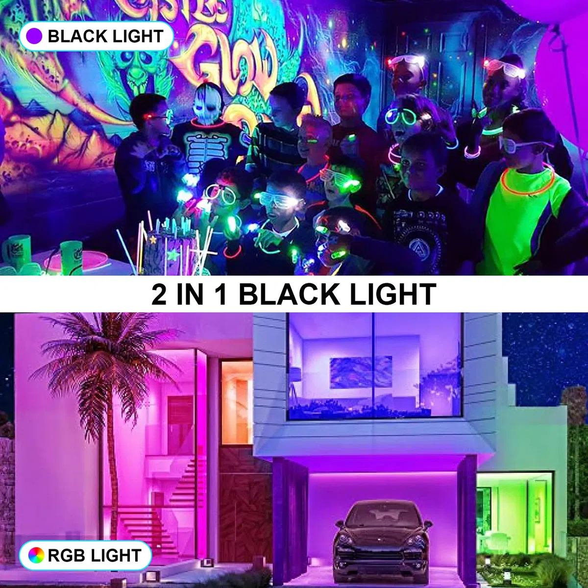 RGB+UV Strahler 50W LED Schwarzlichtlampe mit Fernbedienung 12 Farben Uv Schwarzlicht IP66 Wasserdicht Led strahler Partylicht Blacklight für Neonfarbe, Party, Bühnen, Garten, Halloween