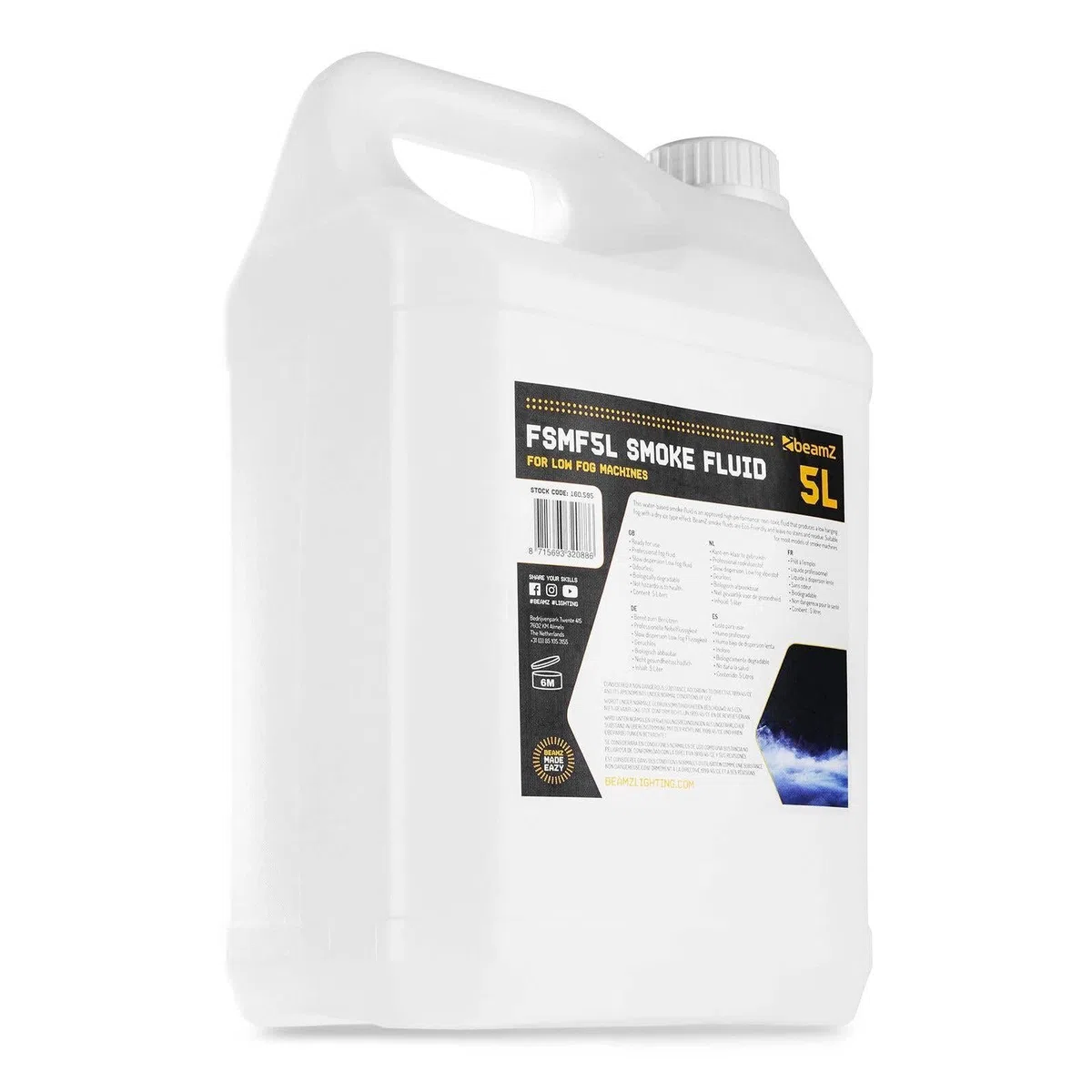 BeamZ FSMF5L-Nebelflüssigkeit zur Verwendung mit Low-Fog-Nebelmaschinen - 5 Liter