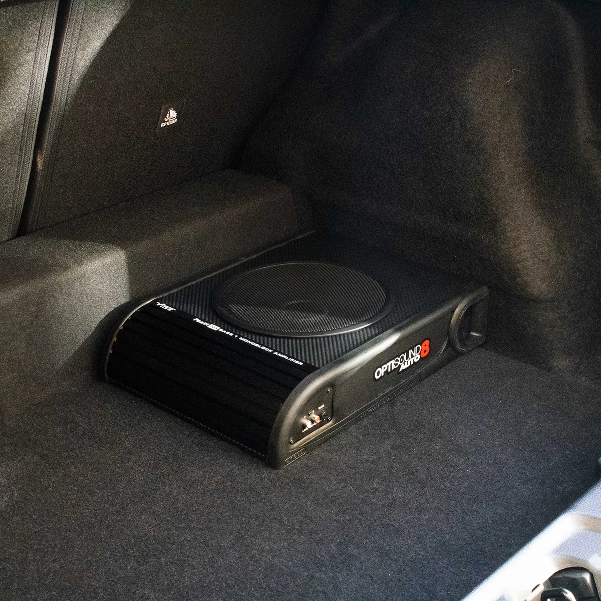 Vibe Audio Optisound Slimline 8" Untersitz-Aktiv-Bassgehäuse, OPTISOUNDAUTO8A-V2, Schwarz